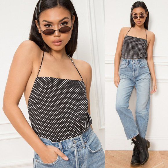 superdown Tops - NWT superdown Black Polka Dot Brenna Halter Top